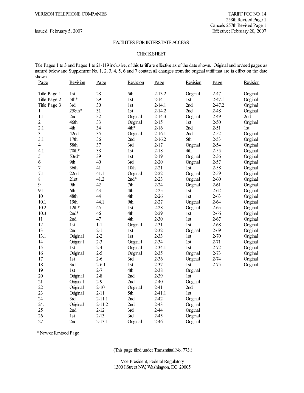 Verizon Telephone Companies Tariff Fcc No