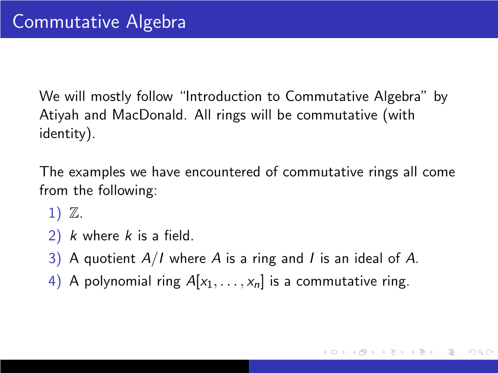 Commutative Algebra