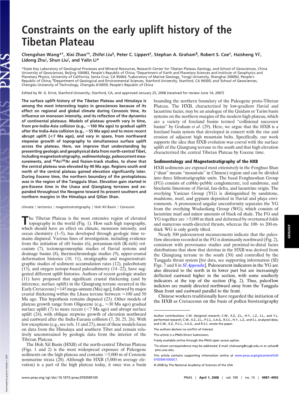 Constraints on the Early Uplift History of the Tibetan Plateau