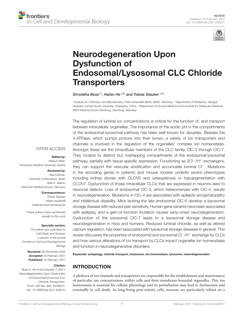 Neurodegeneration Upon Dysfunction of Endosomal/Lysosomal CLC Chloride Transporters