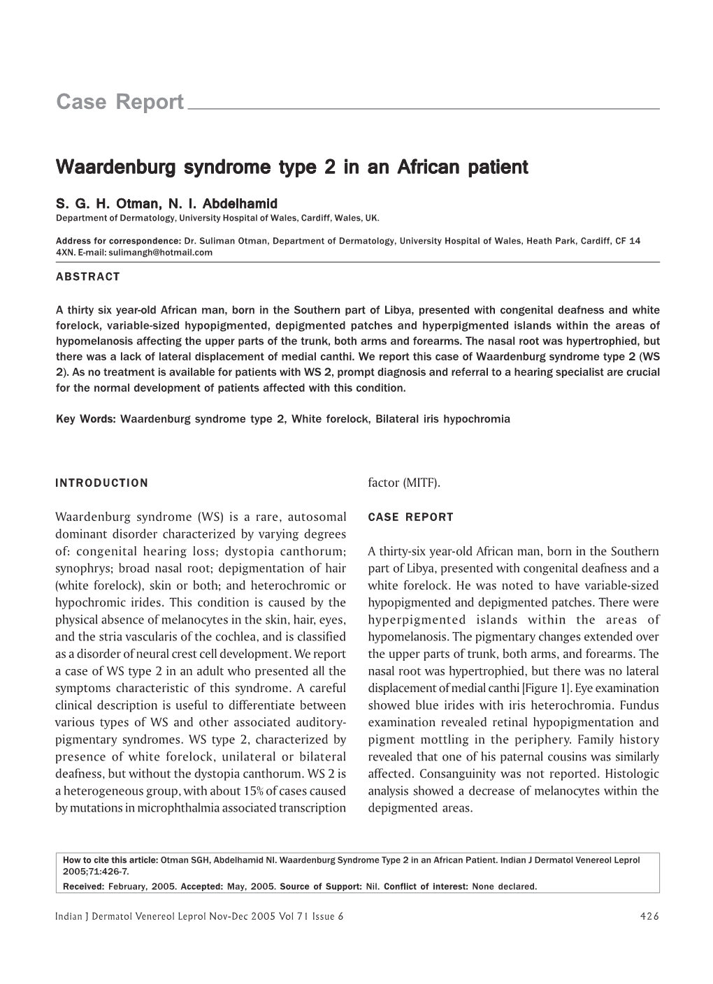 Waardenburg Syndrome Type 2 in an African Patient