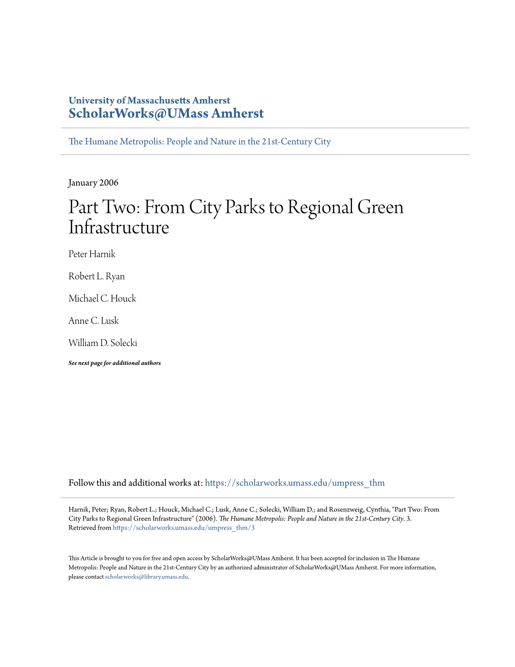 From City Parks to Regional Green Infrastructure Peter Harnik