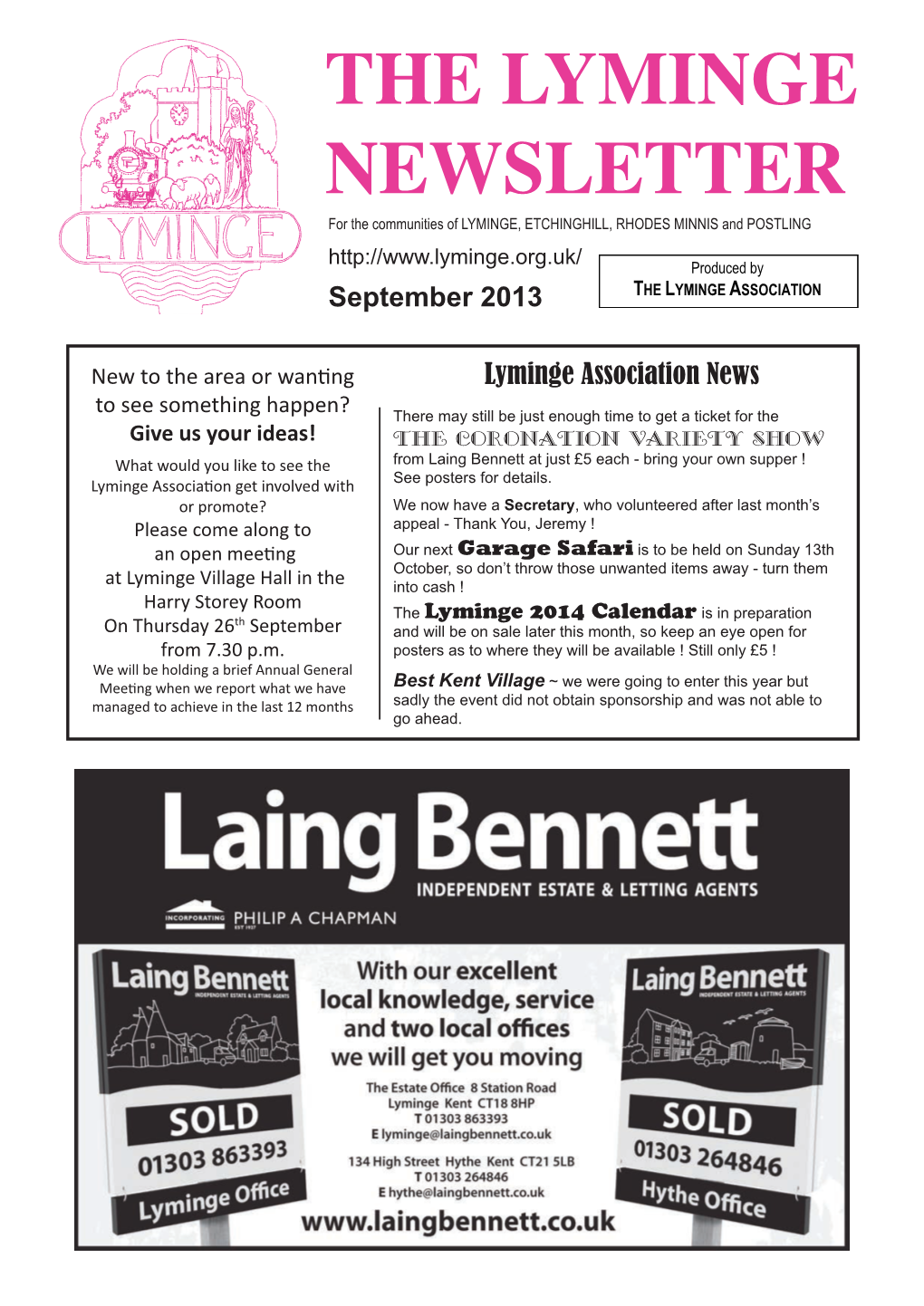 THE LYMINGE NEWSLETTER for the Communities of LYMINGE, ETCHINGHILL, RHODES MINNIS and POSTLING