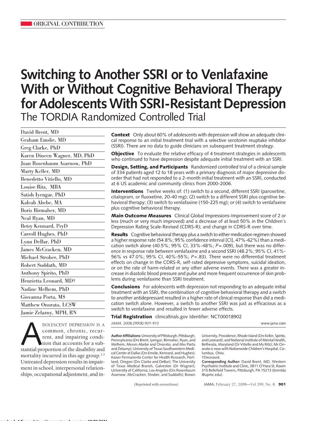 Switching to Another SSRI Or to Venlafaxine With