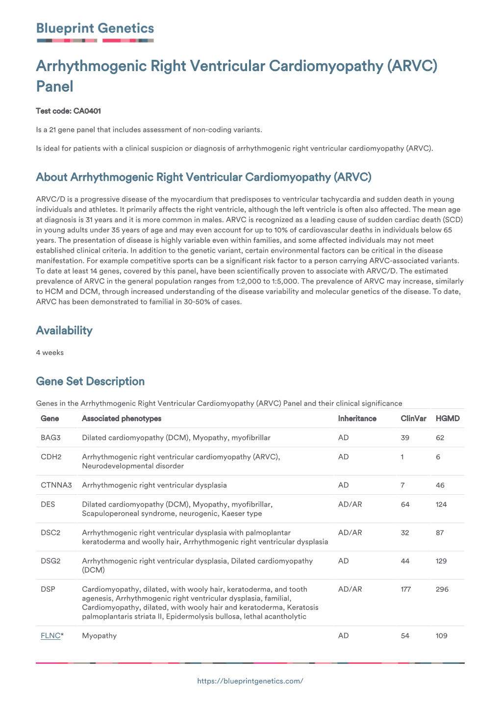 Blueprint Genetics Arrhythmogenic Right Ventricular Cardiomyopathy (ARVC) Panel