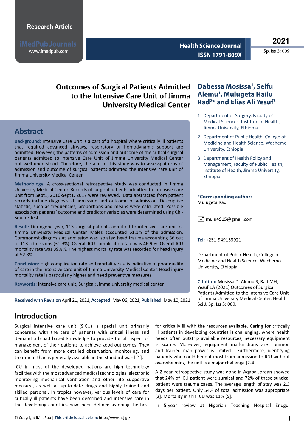 Outcomes of Surgical Patients Admitted to the Intensive Care Unit