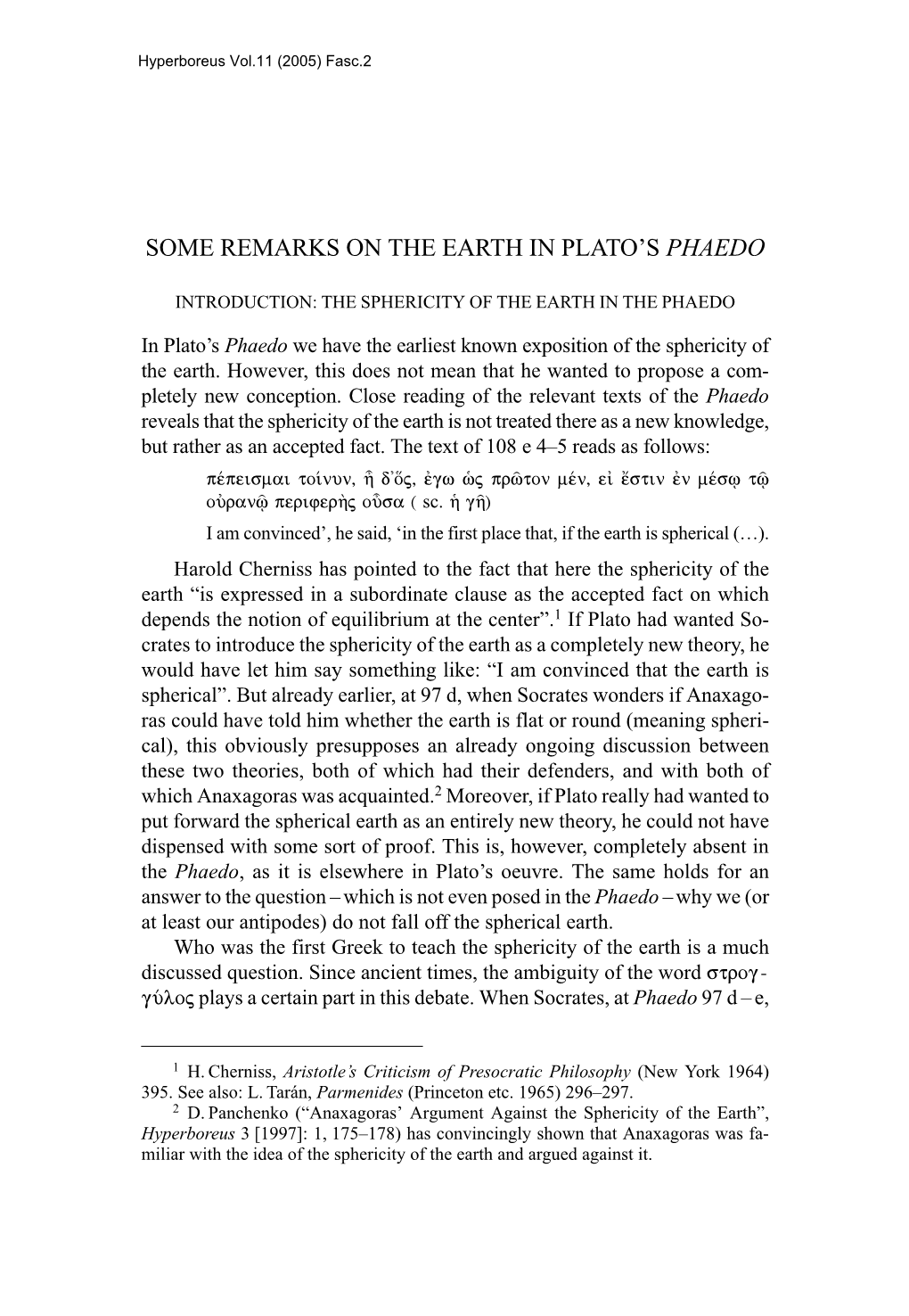 Some Remarks on the Earth in Plato's Phaedo