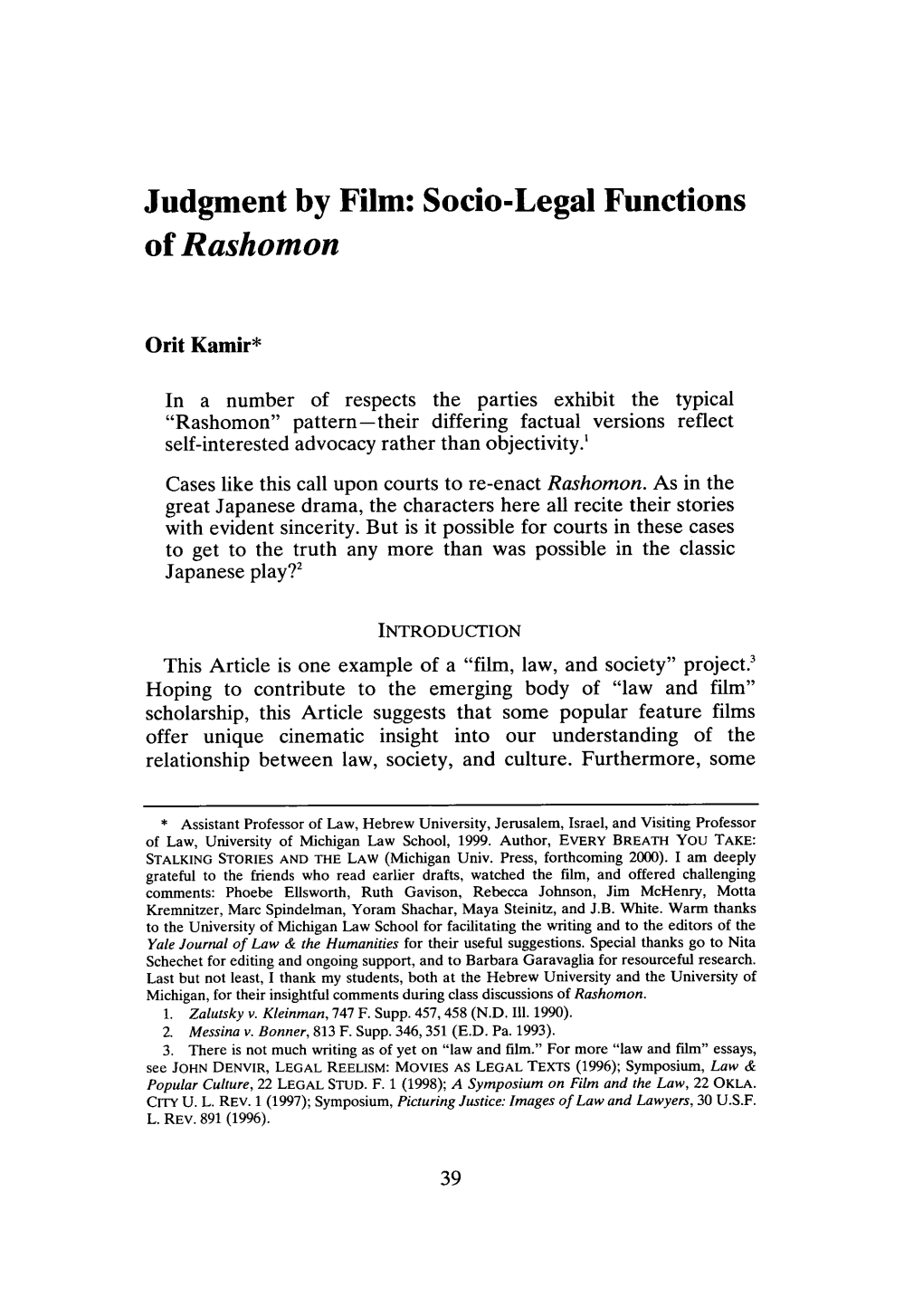 Judgment by Film: Socio-Legal Functions of Rashomon