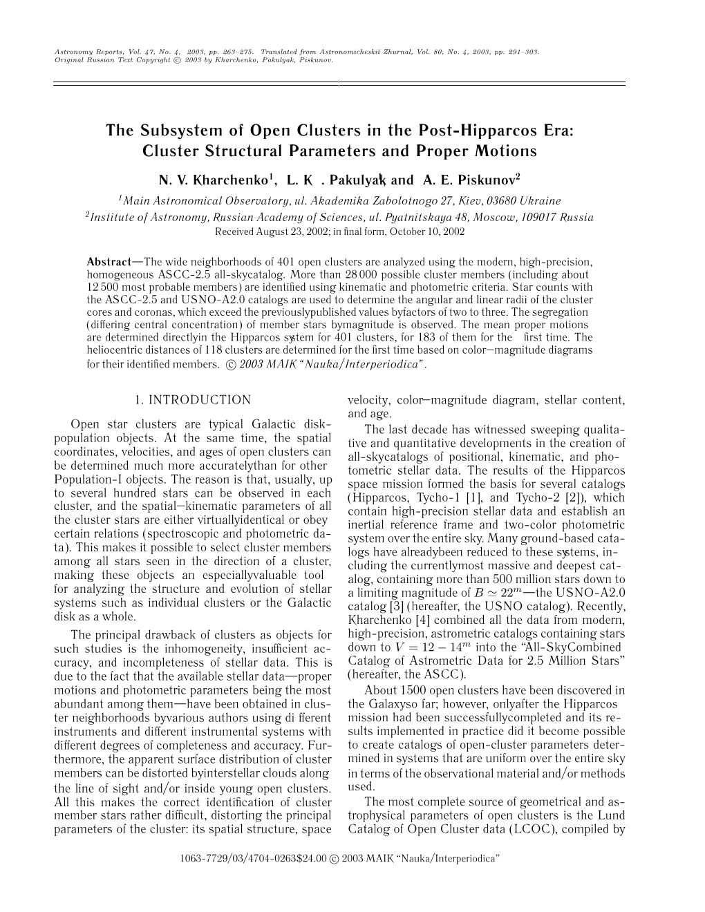 Cluster Structural Parameters and Proper Motions