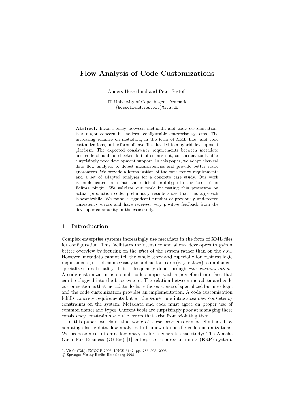 Flow Analysis of Code Customizations