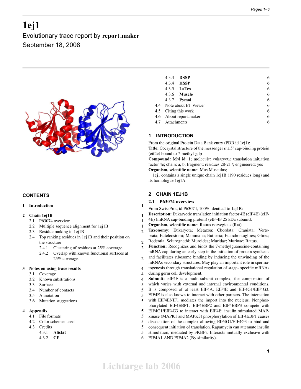 1Ej1 Lichtarge Lab 2006