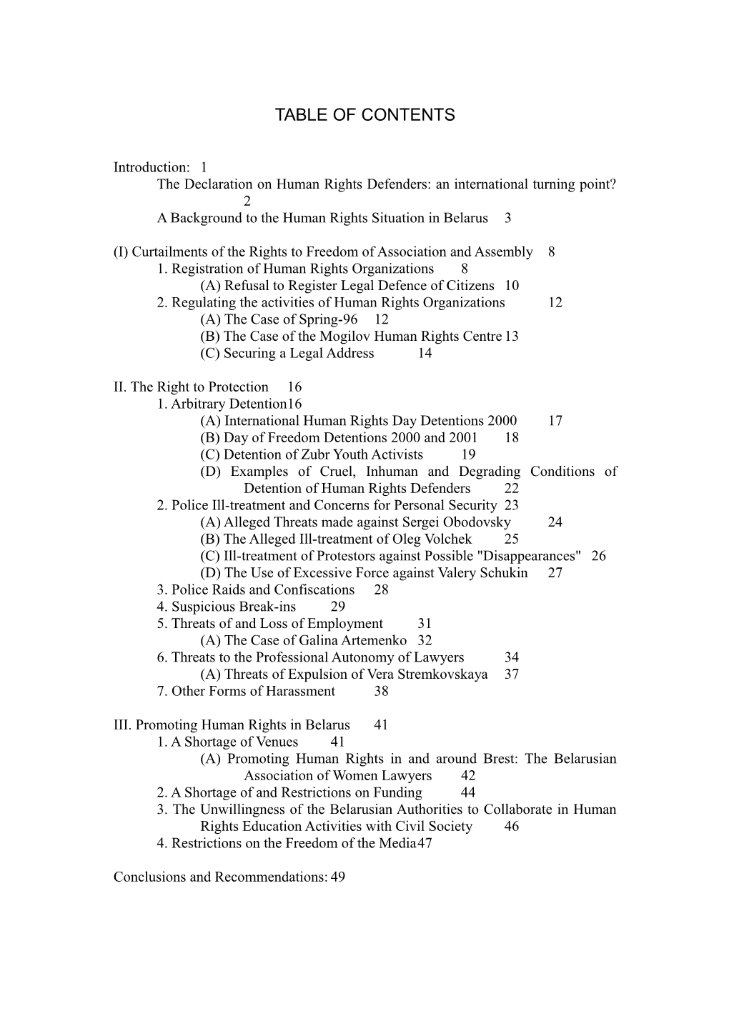 Table of Contents