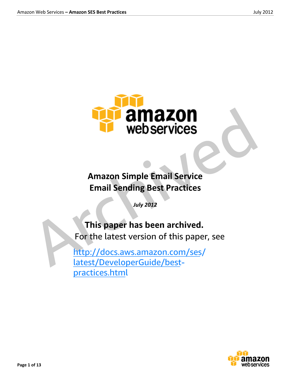 ARCHIVED: Amazon SES Best Practices