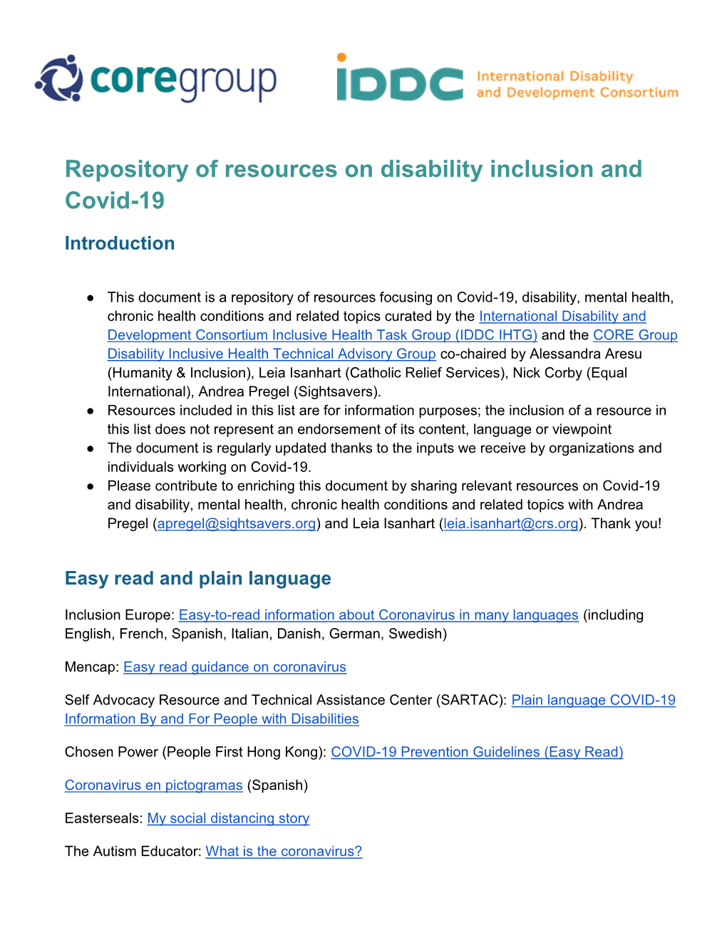 Repository of Resources on Disability Inclusion and Covid-19