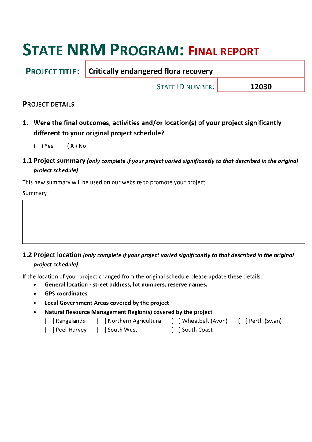 State Nrmprogram:Final Report