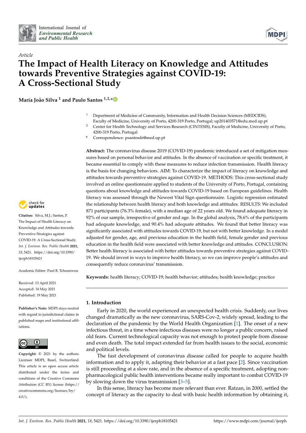 The Impact of Health Literacy on Knowledge and Attitudes Towards Preventive Strategies Against COVID-19: a Cross-Sectional Study