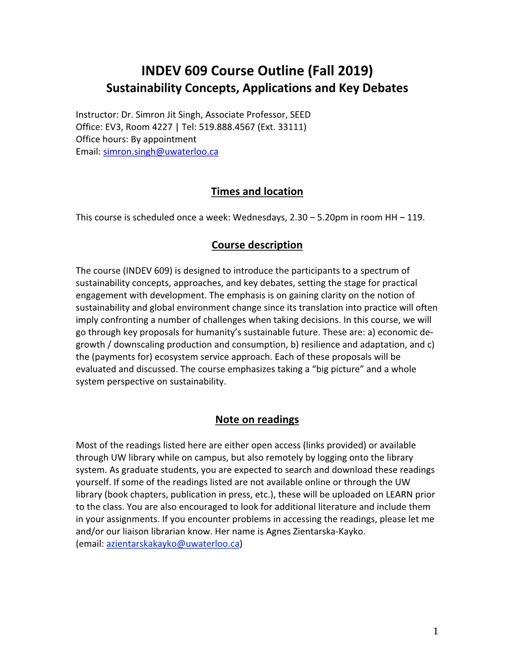 INDEV 609: Sustainability Concepts, Applications & Key Debates