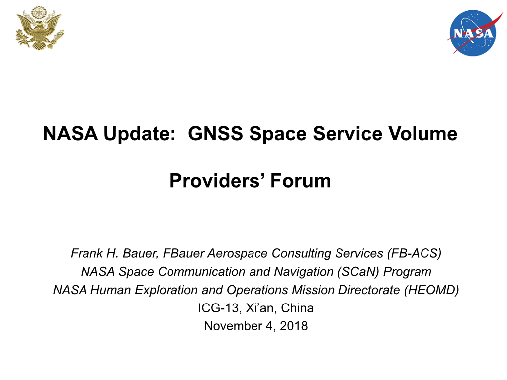 NASA Update: GNSS Space Service Volume Providers' Forum