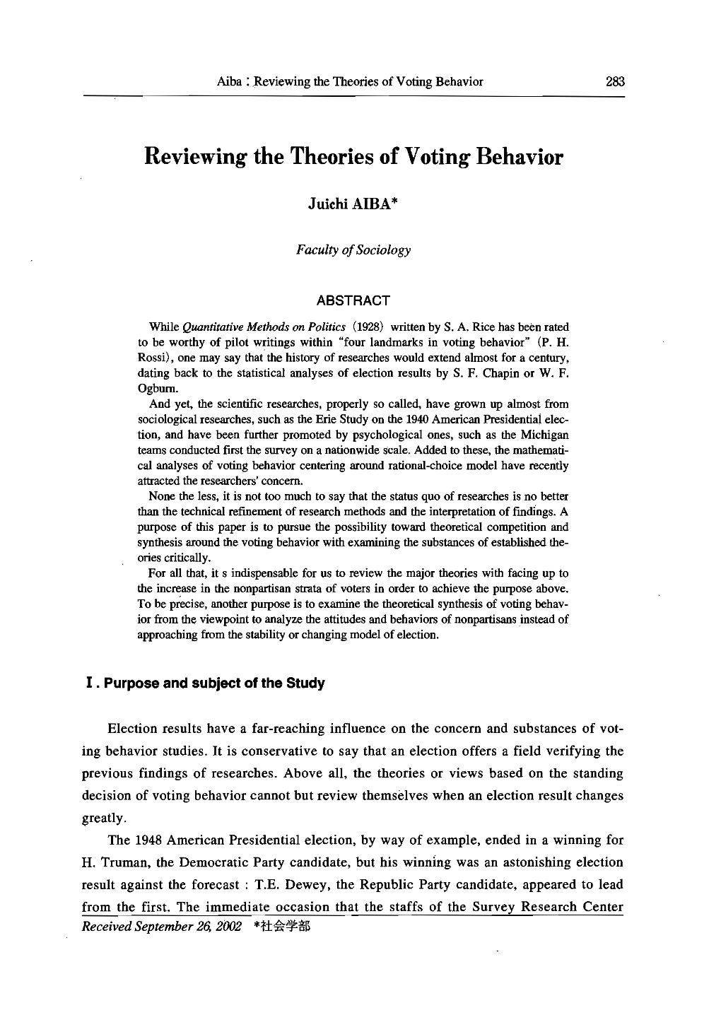 Reviewing the Theories of Voting Behavior 283