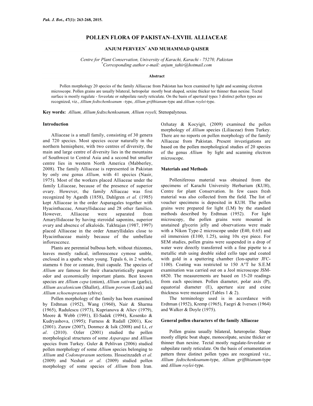 Pollen Flora of Pakistan–Lxviii. Alliaceae