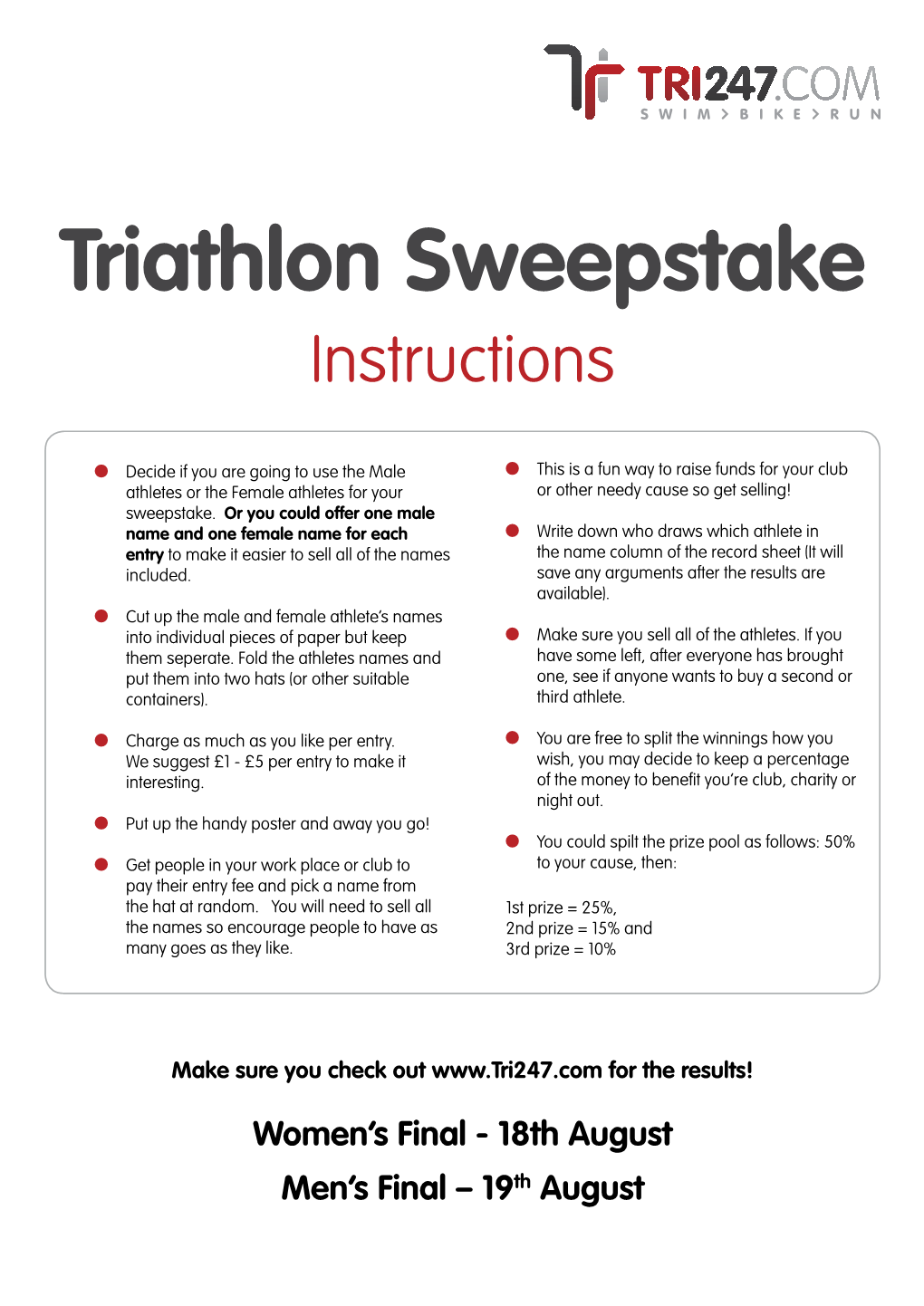 Triathlon Sweepstake Instructions