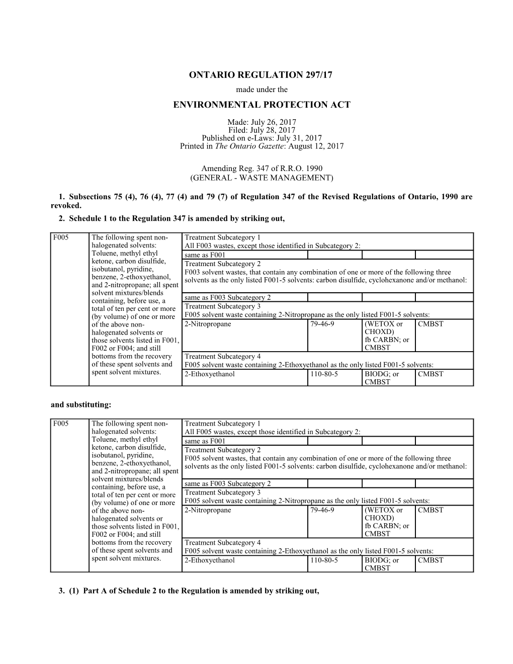 ENVIRONMENTAL PROTECTION ACT - O. Reg. 297/17