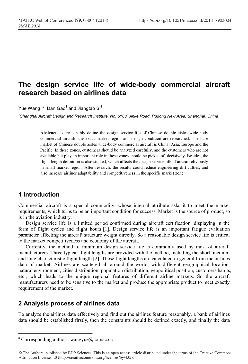 The Design Service Life of Wide-Body Commercial Aircraft Research Based on Airlines Data