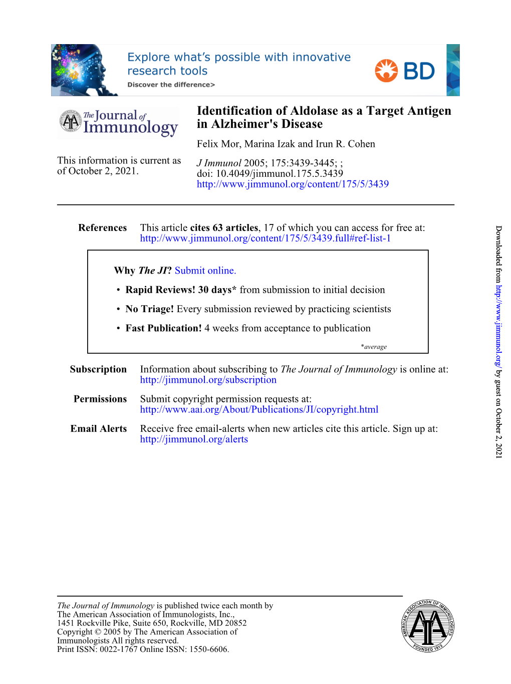 In Alzheimer's Disease Identification of Aldolase As a Target Antigen