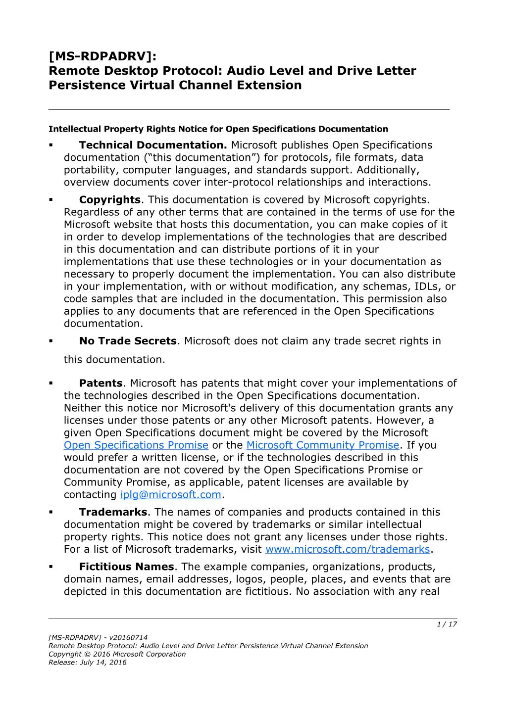 Intellectual Property Rights Notice for Open Specifications Documentation s16