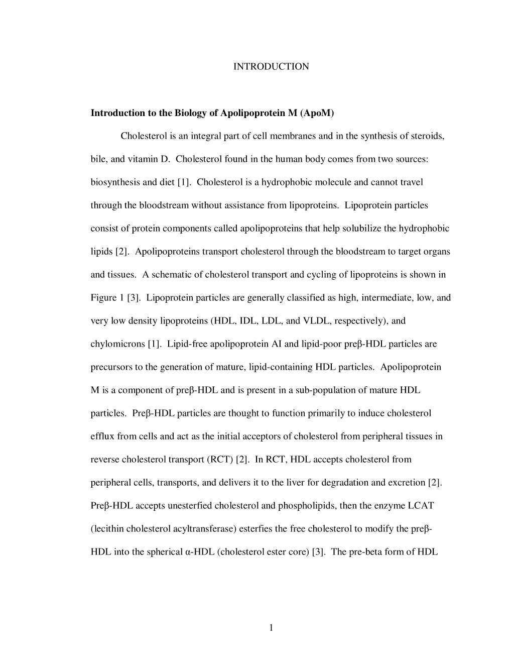 1 INTRODUCTION Introduction to the Biology of Apolipoprotein M