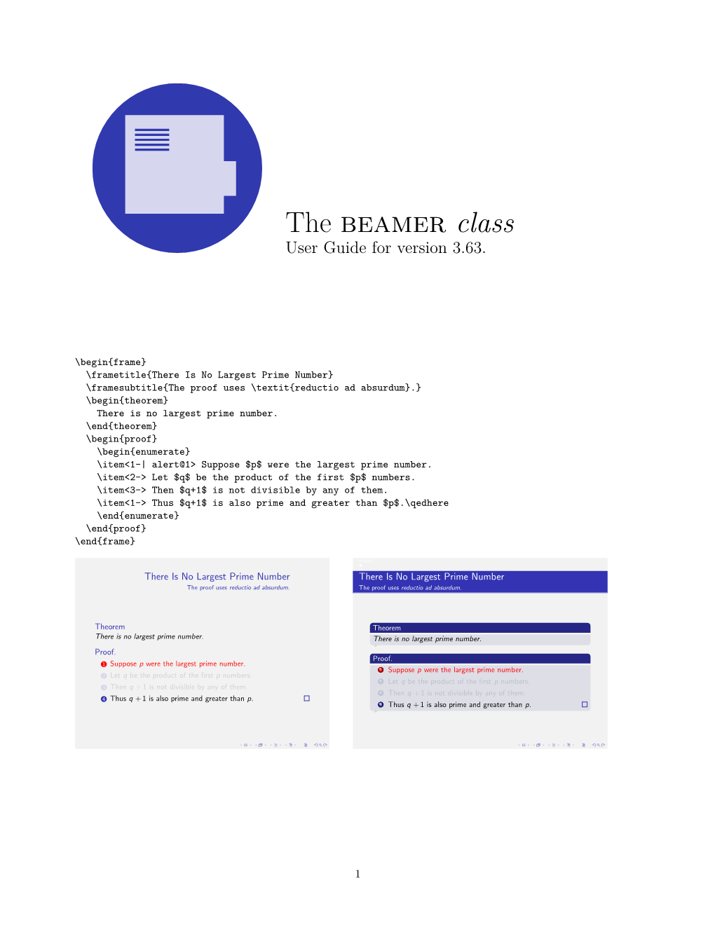 User's Guide for the Beamer Latex Class