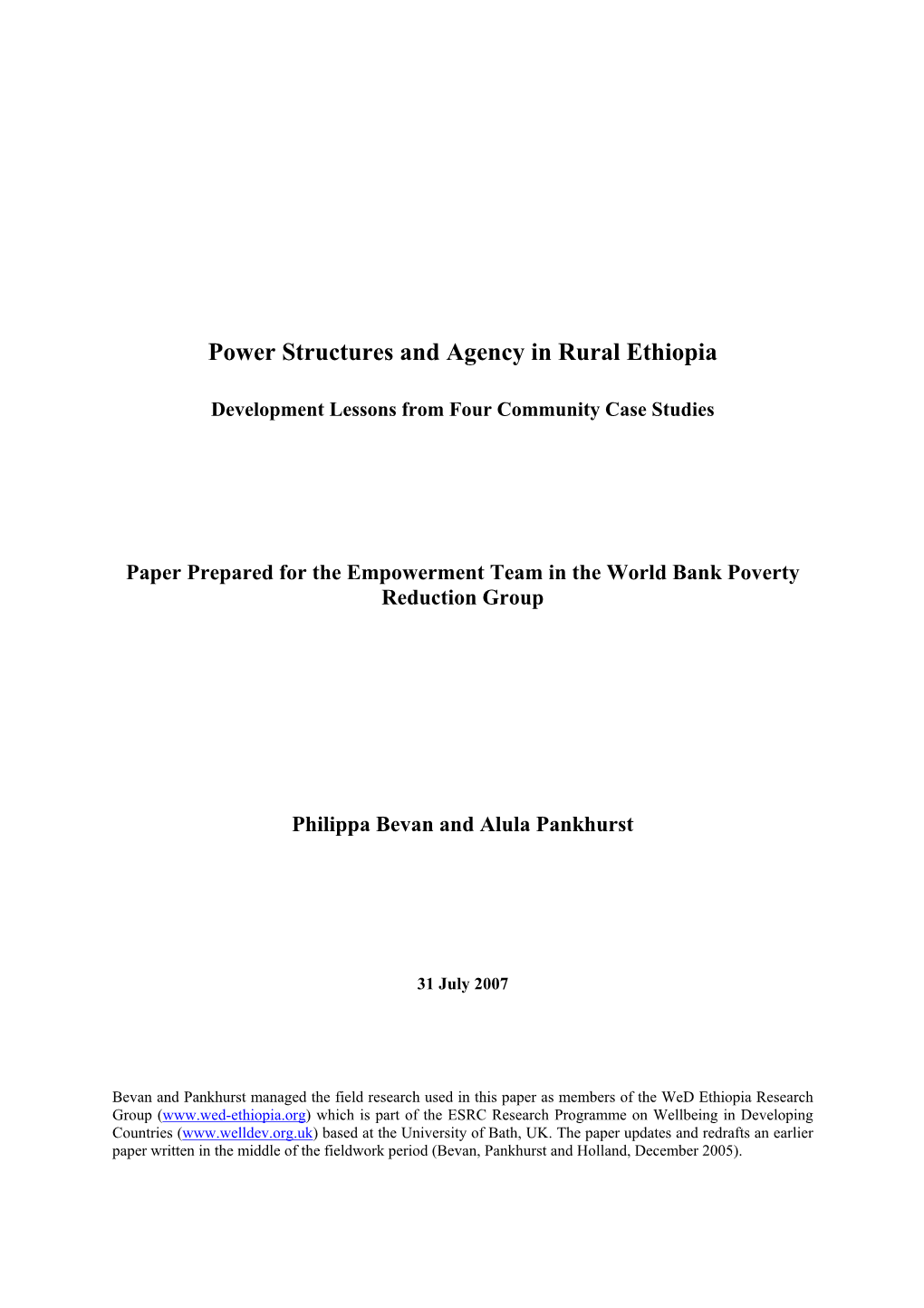 Power Structures and Agency in Rural Ethiopia