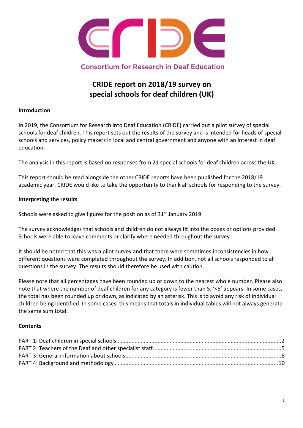 CRIDE 2019 Special Schools Report