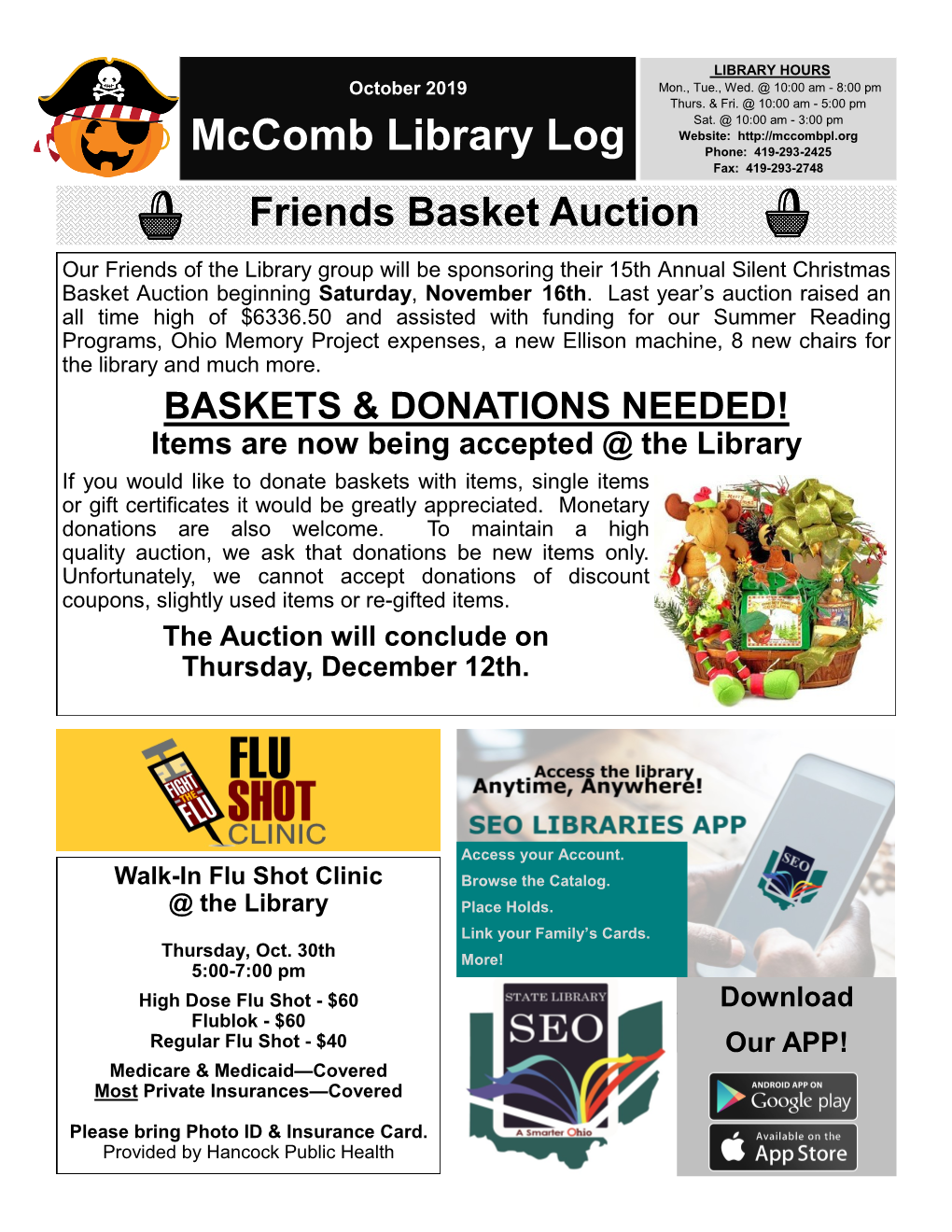 Mccomb Library Log Phone: 419-293-2425 Fax: 419-293-2748 Friends Basket Auction