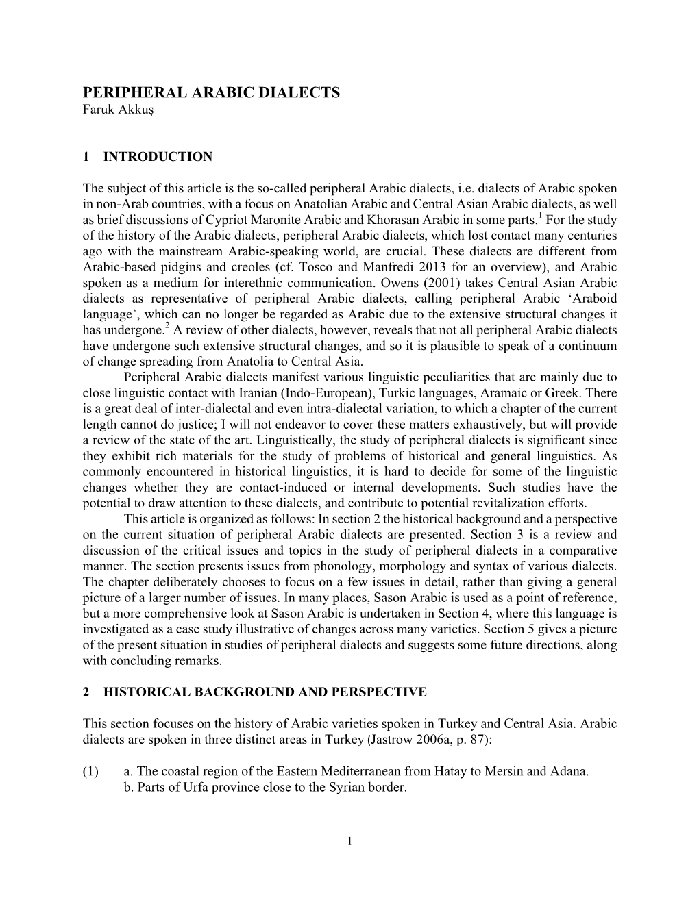 PERIPHERAL ARABIC DIALECTS Faruk Akkuş