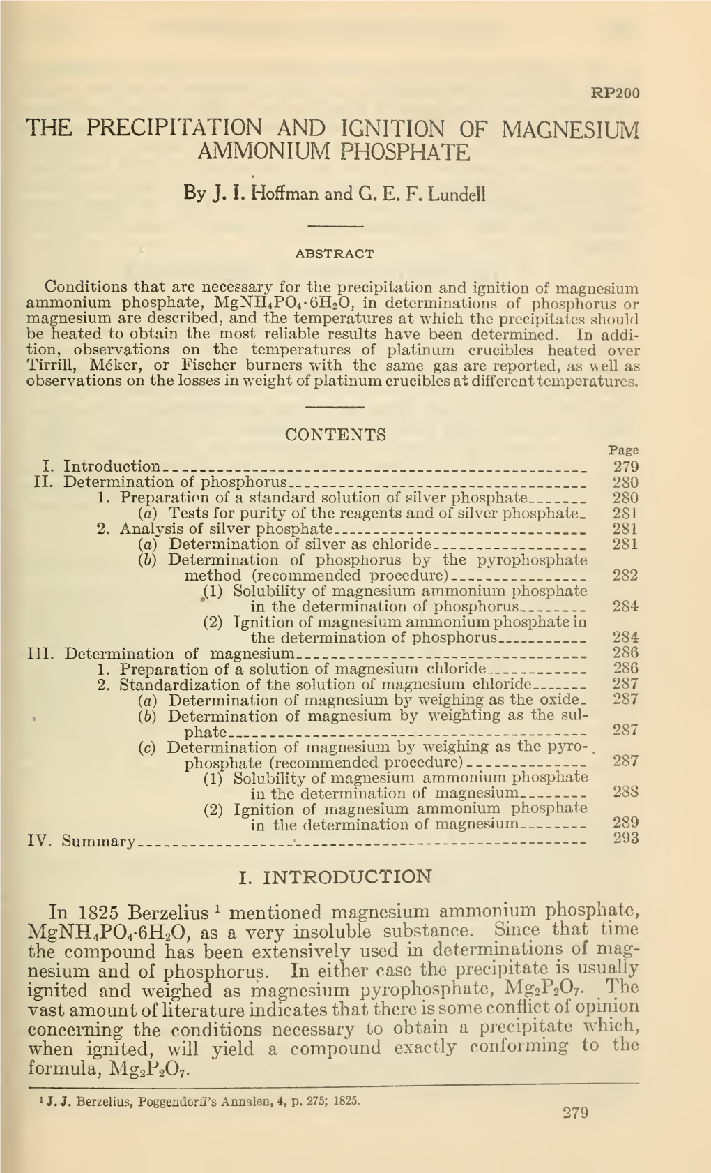 The Precipitation and Ignition of Magnesium Ammonium Phosphate