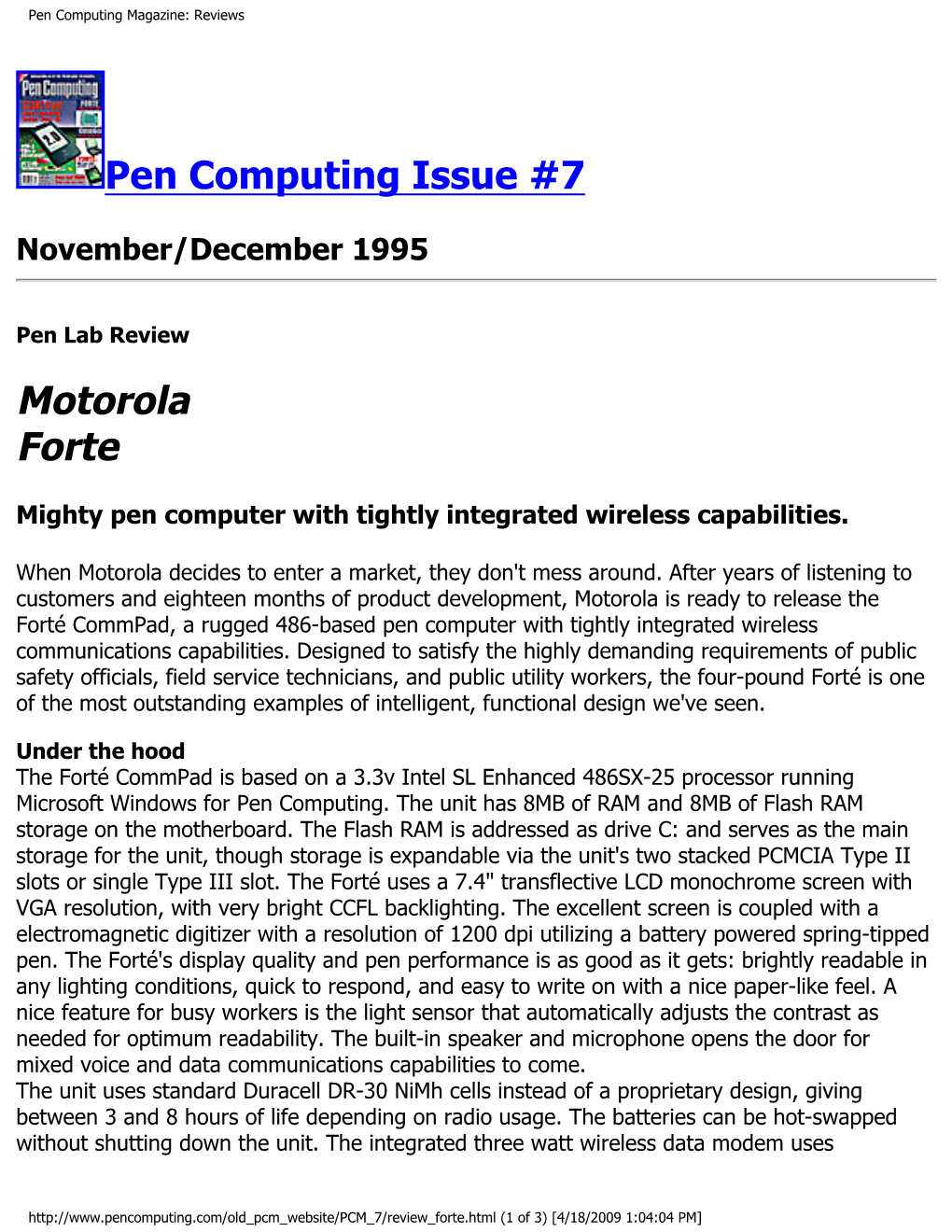 Pen Lab Review: Motorola Forte (Pen Computing Magazine)