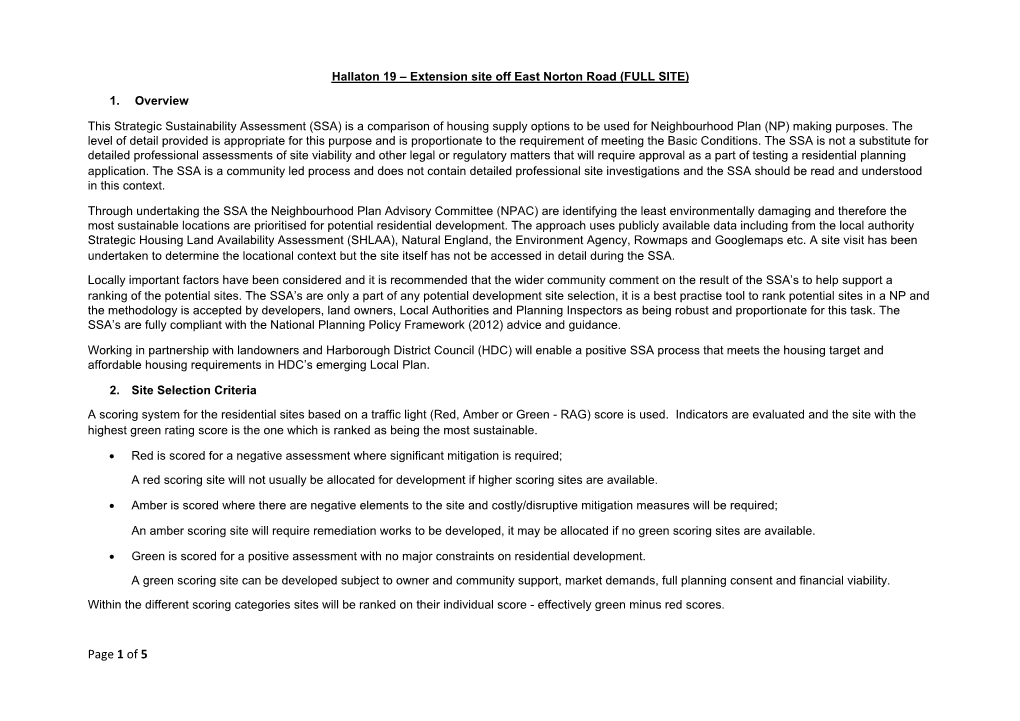 SSA) Is a Comparison of Housing Supply Options to Be Used for Neighbourhood Plan (NP) Making Purposes