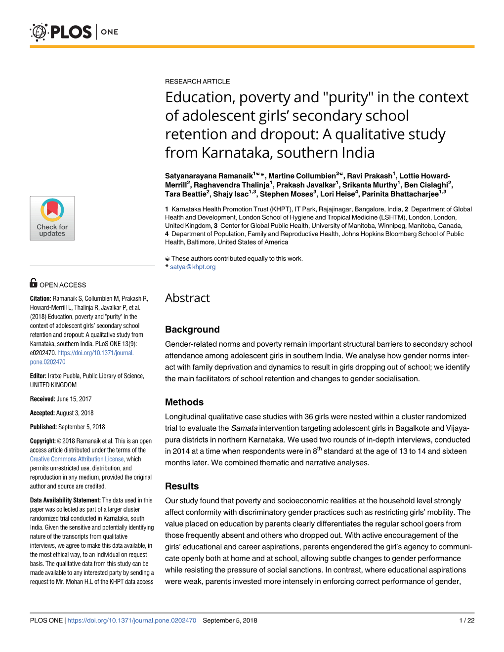 In the Context of Adolescent Girls' Secondary School Retention And