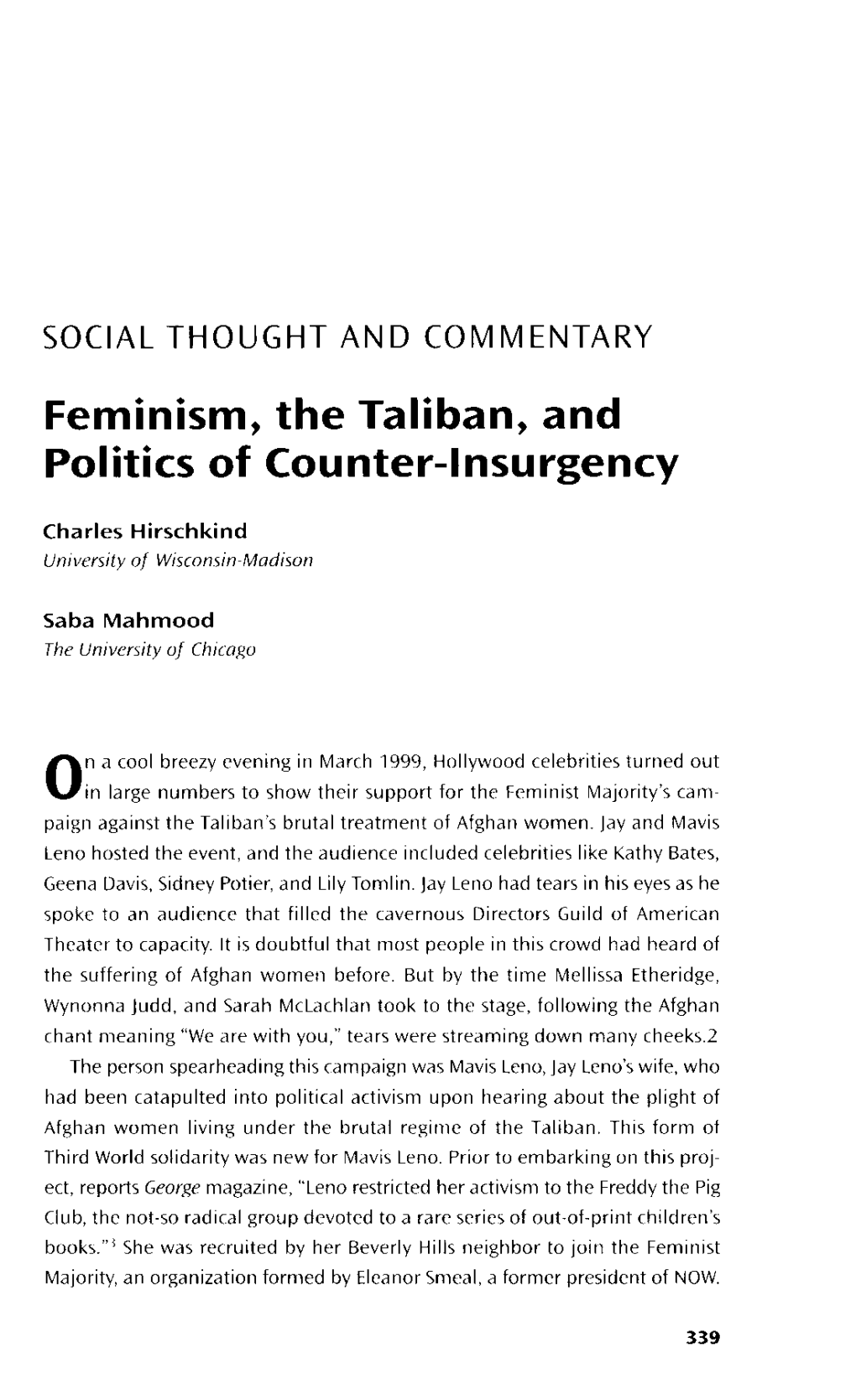 Feminism^ the Taliban^ and Politics of Counter-Insurgency
