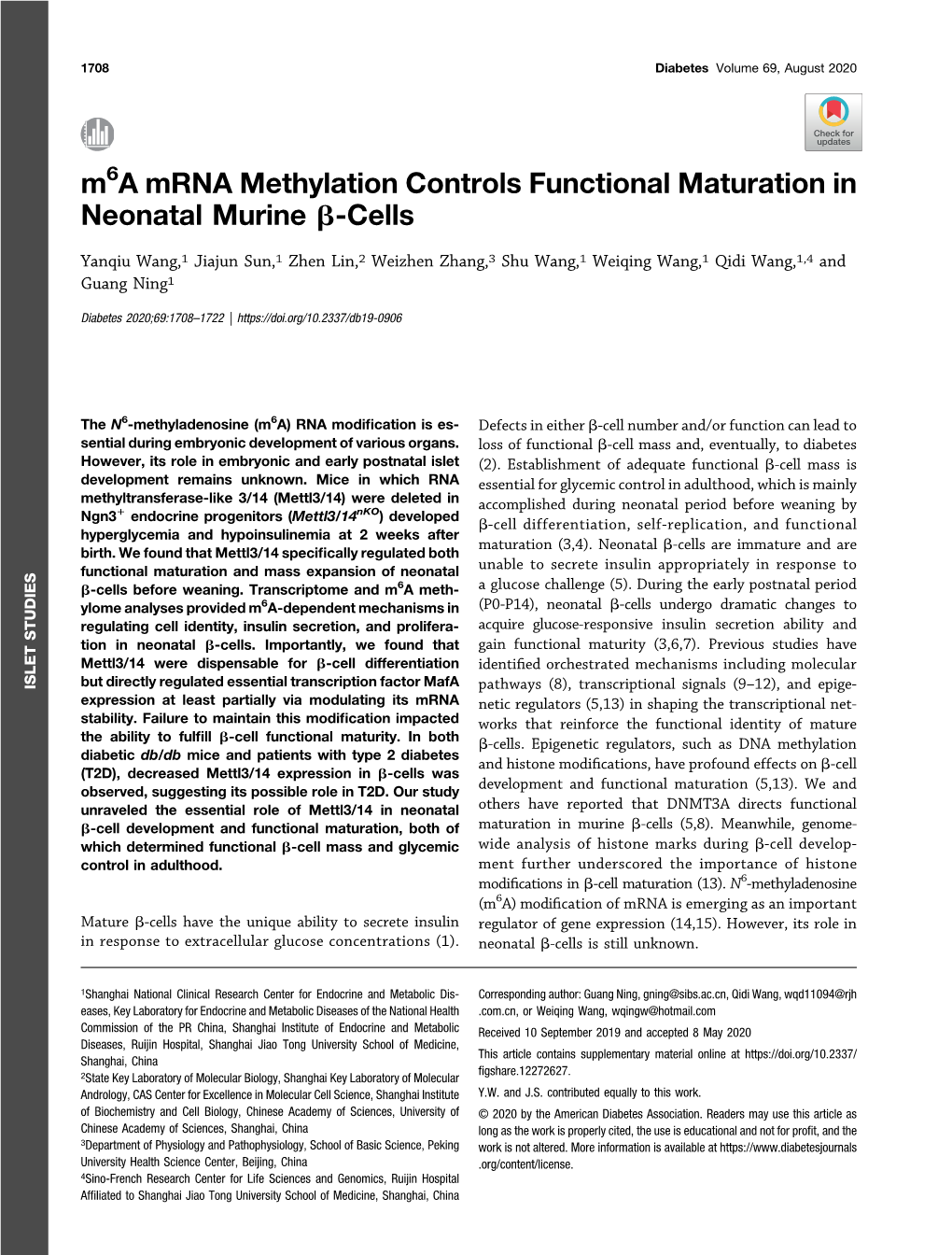 M6a Mrna Methylation Controls Functional Maturation in Neonatal Murine B-Cells