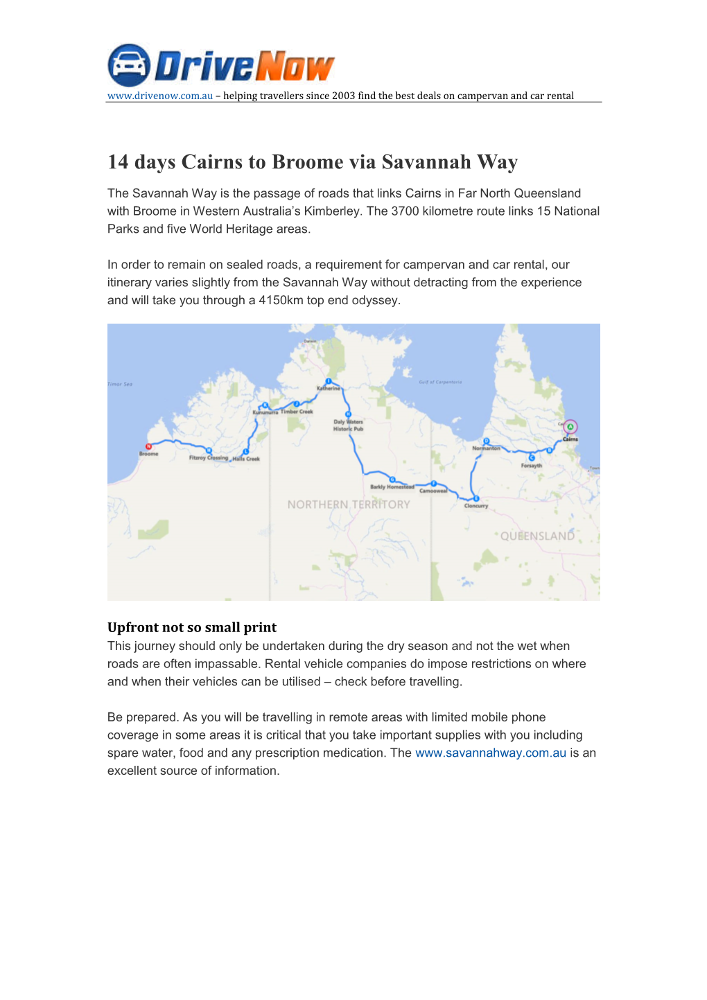 14 Days Cairns to Broome Via Savannah Way