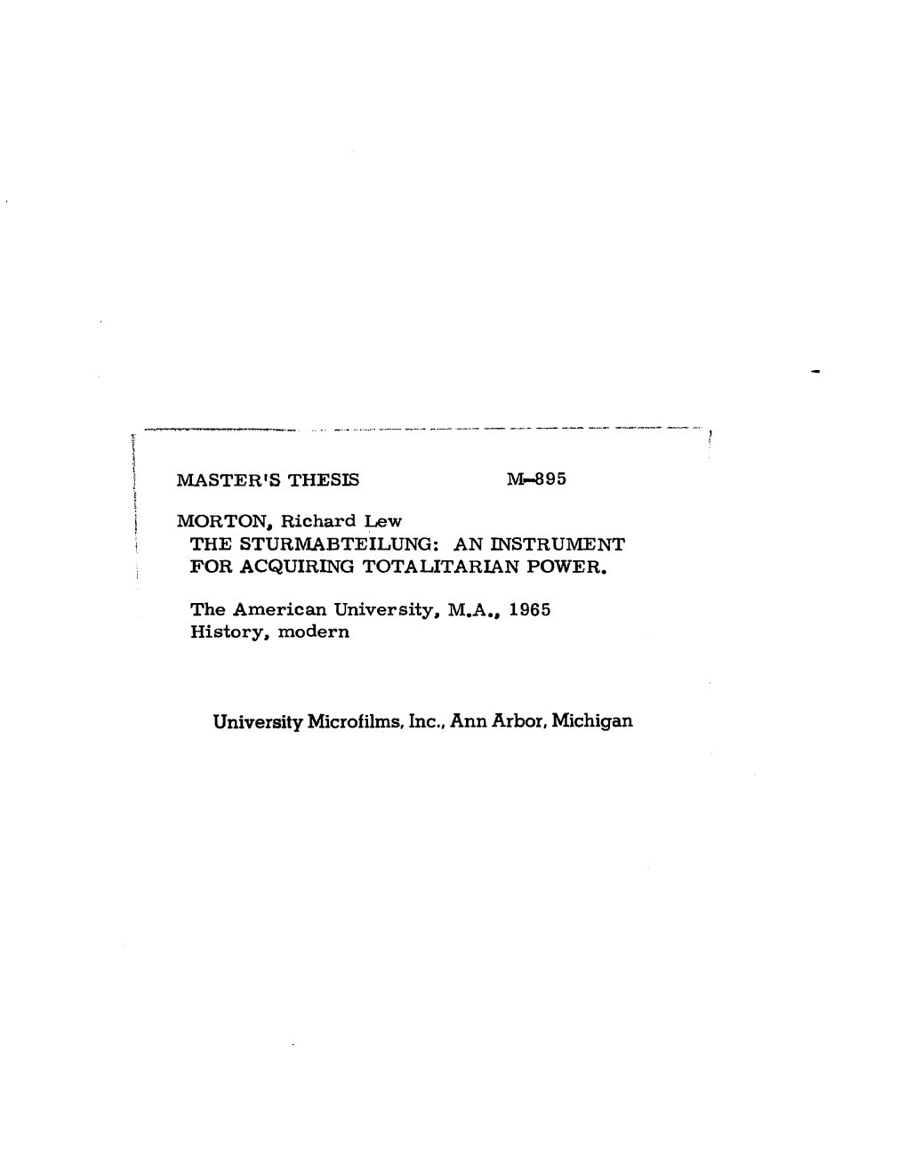 University Microfilms, Inc., Ann Arbor, Michigan the STURMABTEILUNG