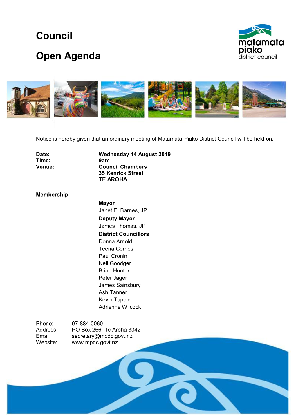 Agenda of Ordinary Meeting of Matamata-Piako District Council