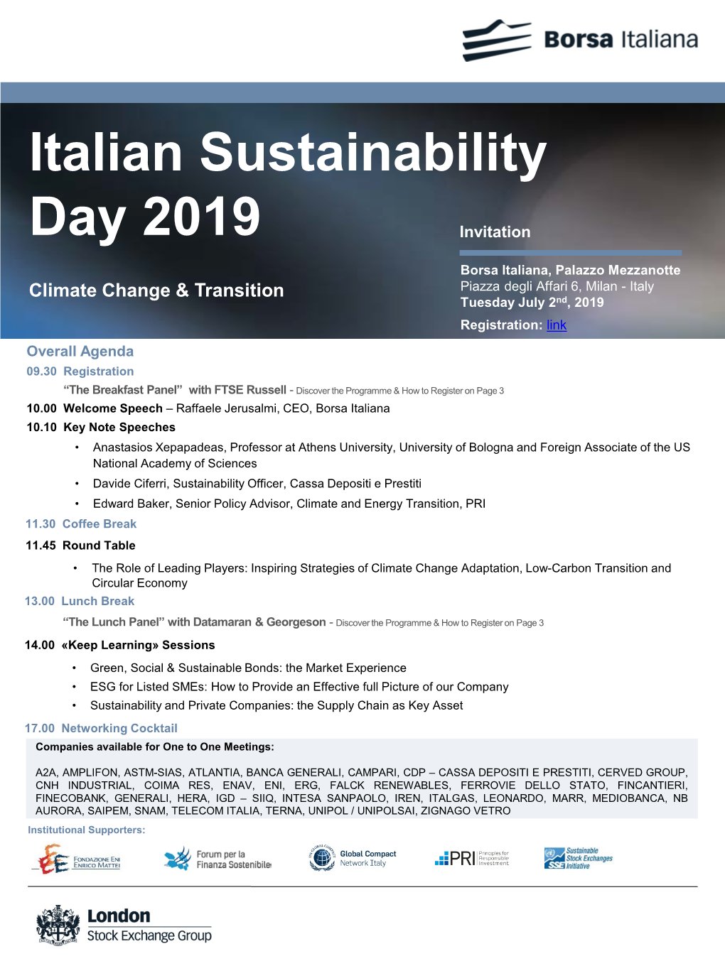 Italian Sustainability Day 2019 Climate Change & Transition