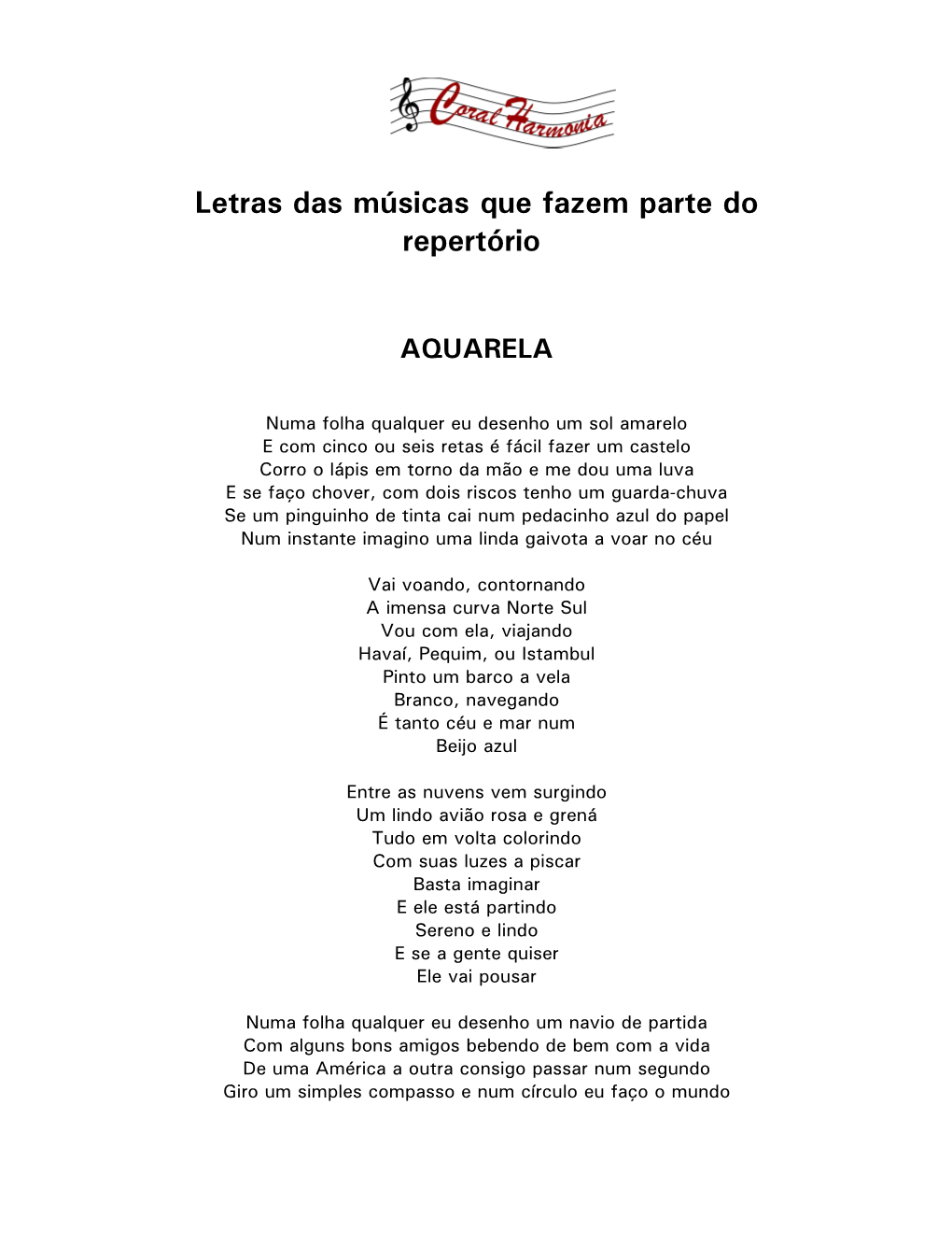 Letras Das Músicas Que Fazem Parte Do Repertório