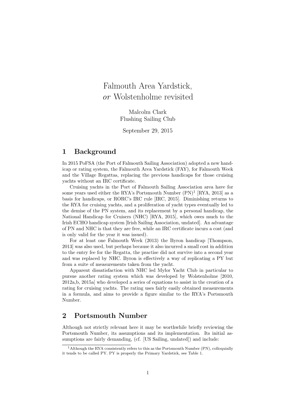 Falmouth Area Yardstick, Or Wolstenholme Revisited