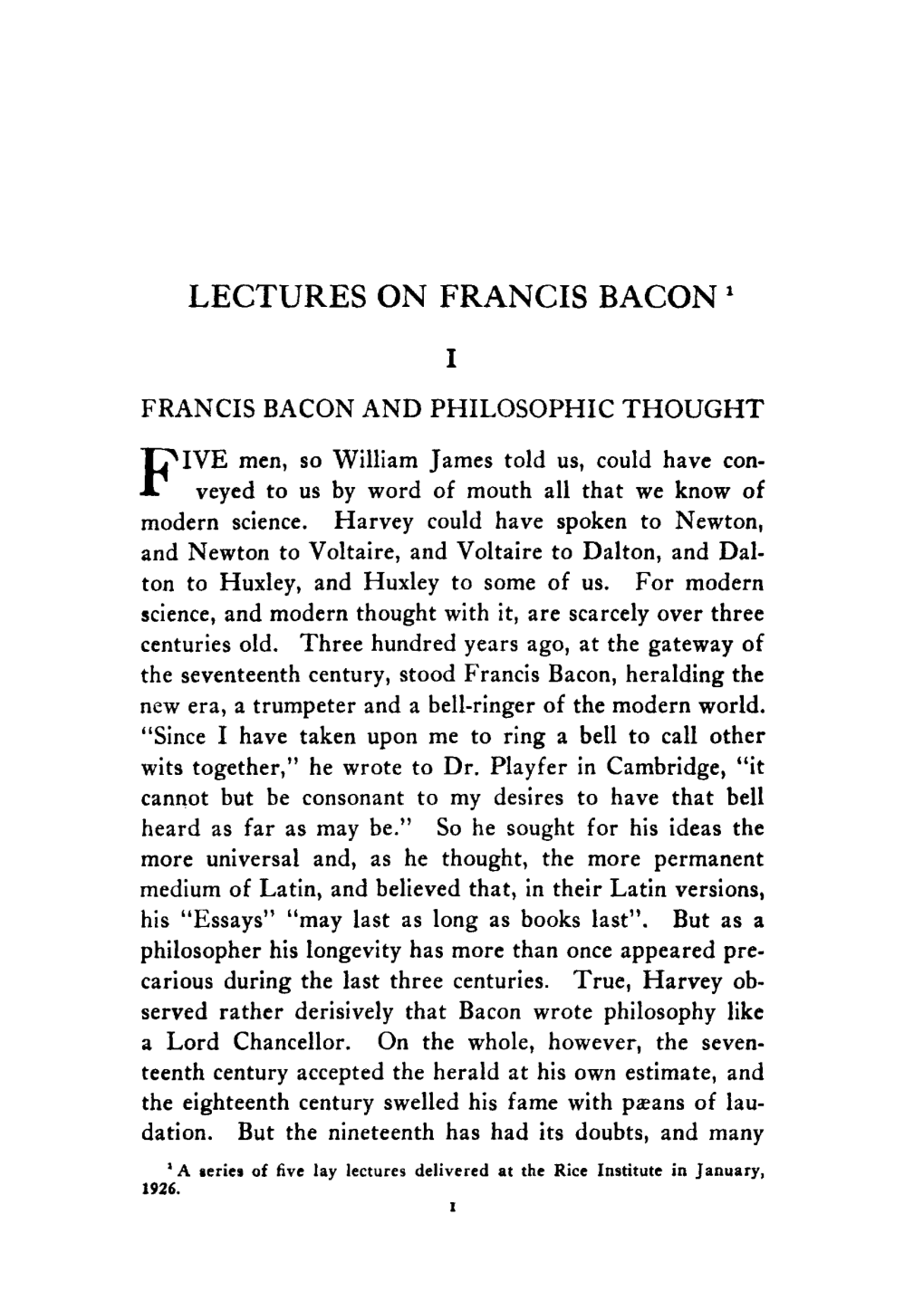 Lectures on Francis Bacon '