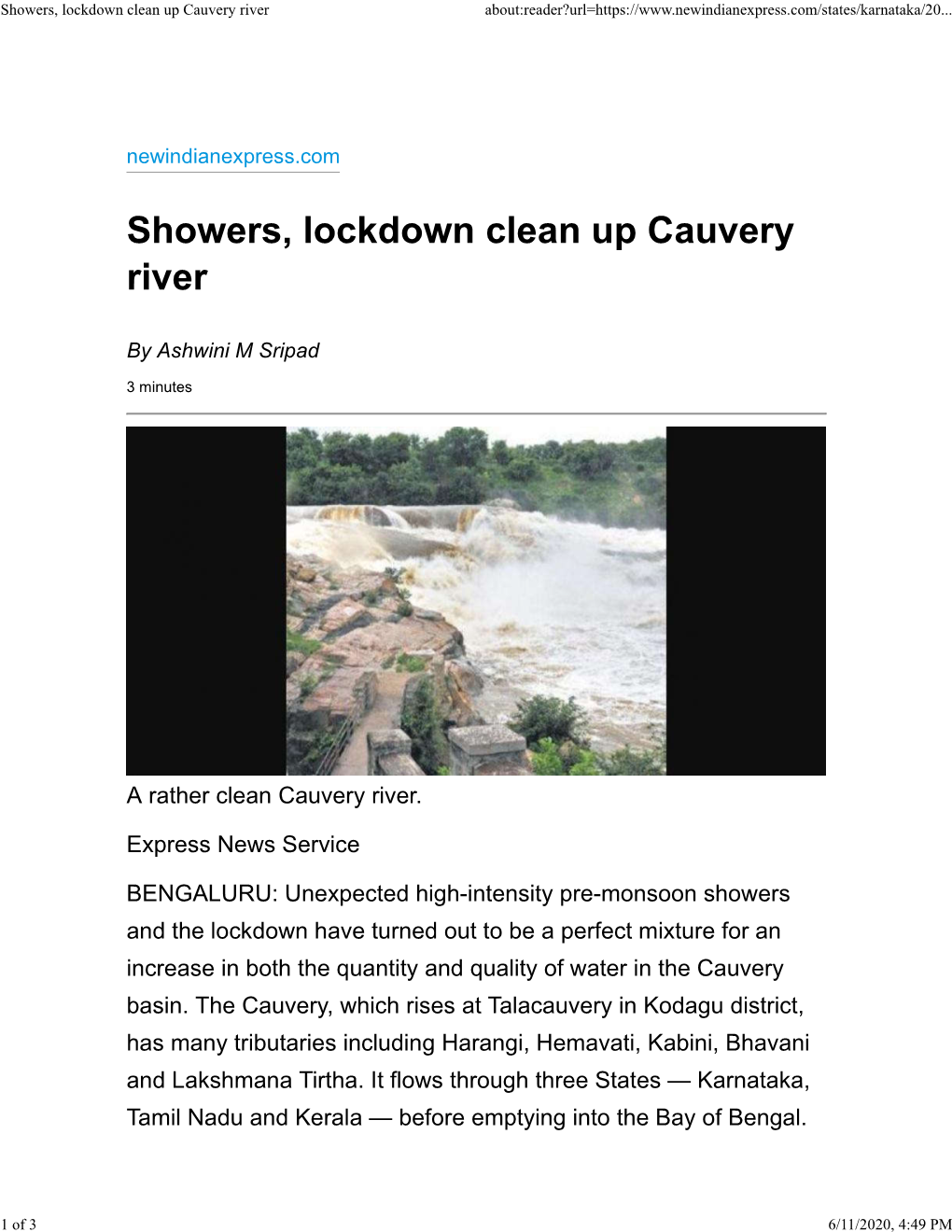 Showers, Lockdown Clean up Cauvery River About:Reader?Url=