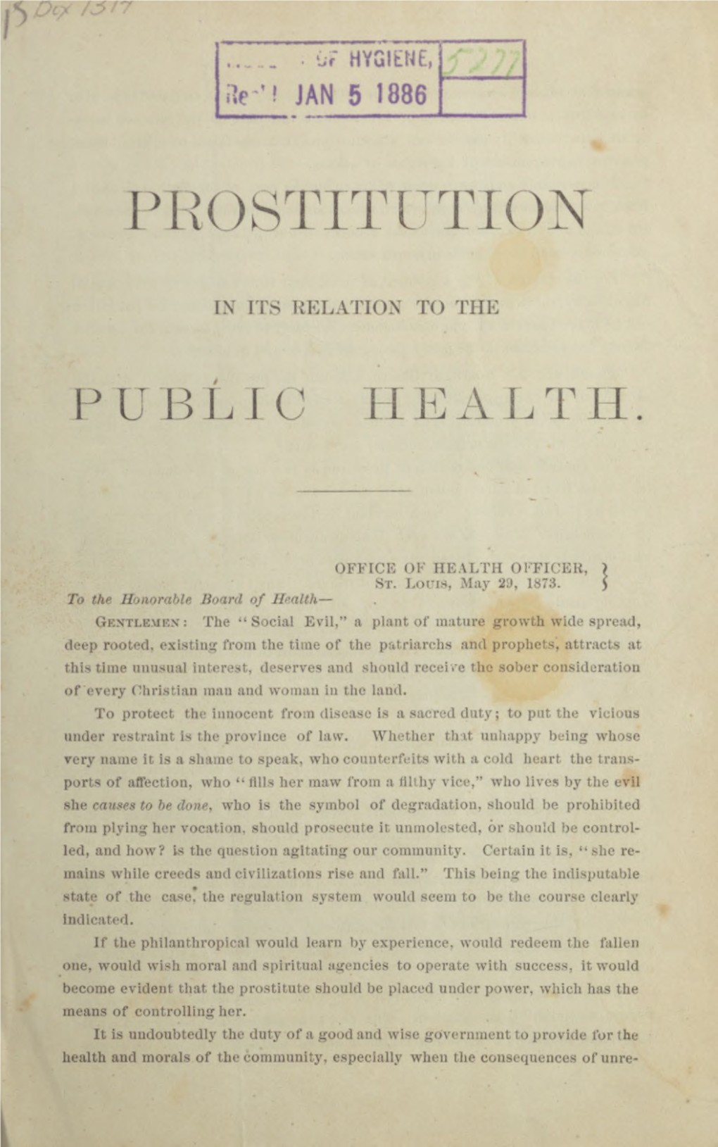 Prostitution in Its Relation to the Public Health